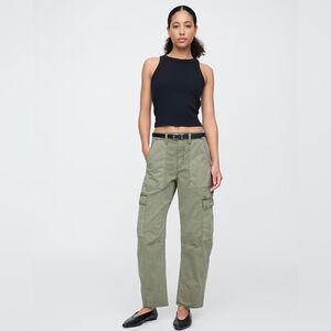 Gap High Rise Relaxed Utility Cargo Barrel Pants Tapered Leg NEW Khaki Green